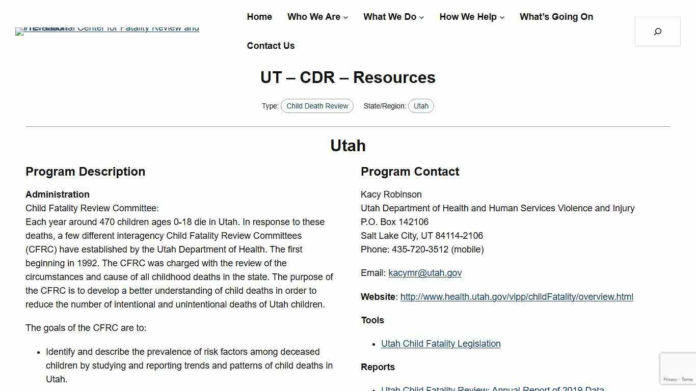 UT - CDR - Resources - The National Center for Fatality Review and Prevention